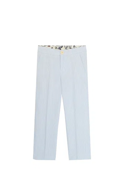Kenzo Kids' Cotton Blend Seersucker Pants In Blue/ Ivory