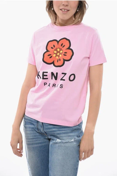 Kenzo Printed Logo Loose Cotton Jersey T-shirt In Pink