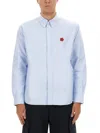 Kenzo Collared Shirt With Long Sleeves And Buttoned Cuffs In Blue