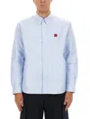 Kenzo Collared Shirt With Long Sleeves And Buttoned Cuffs In Blue