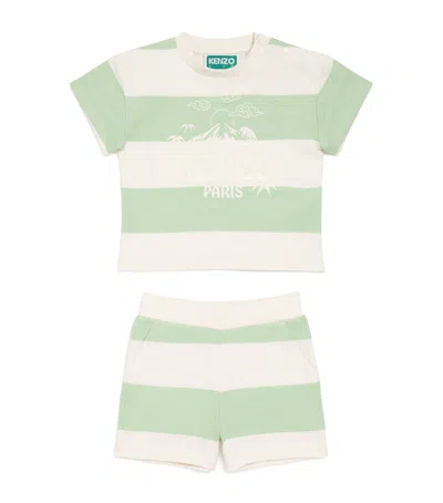 Kenzo Kids' Cotton Stripe T-shirt And Shorts Set In Green