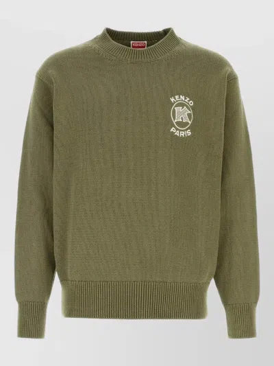 Kenzo Cotton Sweater Crew Neck Long Sleeves In Green