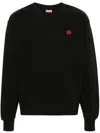 Kenzo Black Knit Jumper With Boke Flower Logo Patch On The Chest In Wool Man In Black