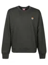 Kenzo Crew Neck Cotton Sweatshirt With Ribbed Cuffs In Green