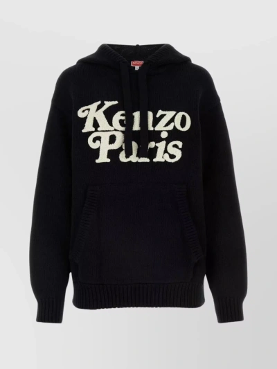 Kenzo Cotton Sweatshirt With Front Pocket And Hood In Black