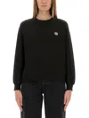 Kenzo Tiger Patch Cotton Sweatshirt In Black