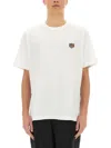 Kenzo White Crewneck T-shirt With Logo Patch On The Front In Cotton Man In Gray