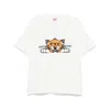 Kenzo 'gots Happy Tiger' White Crewneck T-shirt With Maxi Logo Embroidery On The Front And Logo Lettering