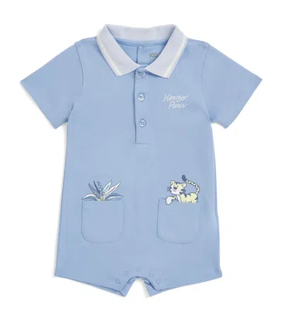 Kenzo Kids' Cotton Tiger Playsuit In Blue