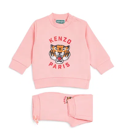 Kenzo Kids' Cotton Tiger Sweatshirt And Sweatpants Set In Pink