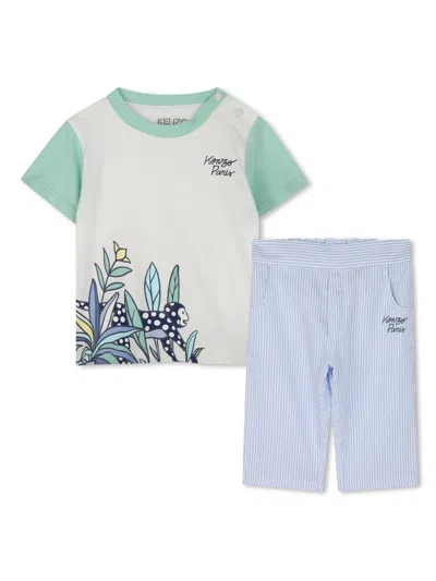 Kenzo Babies' Cotton Trouser Set In ブルー