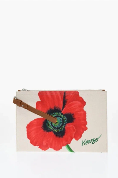 Kenzo Cotton Twill Pouch With Embroidery In Red