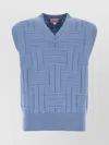 Kenzo Cotton Vest With Ribbed Hem And Textured Pattern In Blue