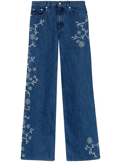 Kenzo Marguerite Embroidered Wide-leg Jeans In Blue
