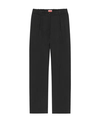 Kenzo Cotton Wide-leg Trousers In Black
