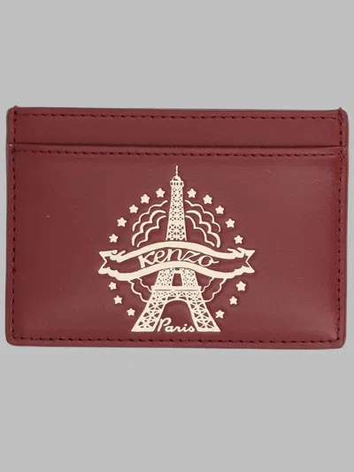 Kenzo Cow Leather Mini Wallet In Burgundy