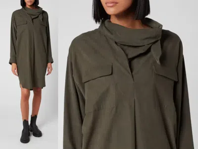 Pre-owned Kenzo Cowl Neck Collar Green Festival Midi Fern Dress Shirt Dress M