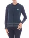 Kenzo Green Cardigan With Multicolor Edges In Azul