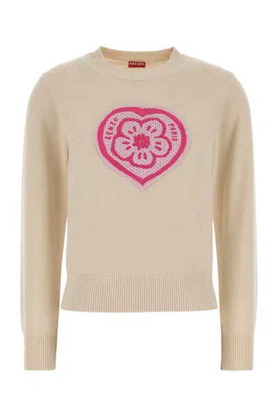 Kenzo Beige Round Neck Logo Sweater In Neutral