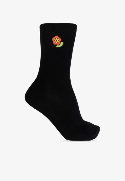 Kenzo Crest Embroidered Ankle Socks In Black