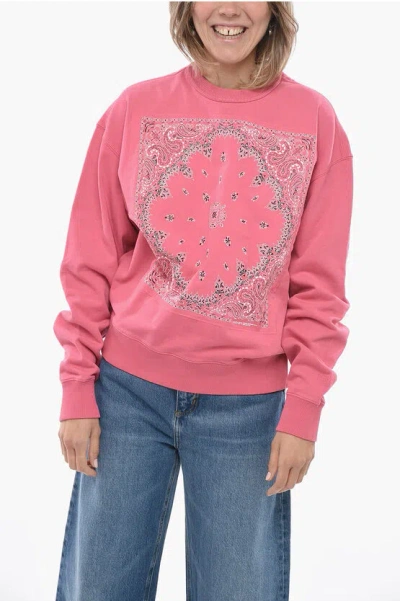 Kenzo Crew Neck Bandana Brushed Cotton Sweatshirt In Pink