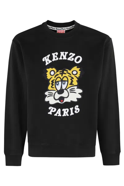 Kenzo Crew Neck Black Sweatshirt With Embroidered Logo