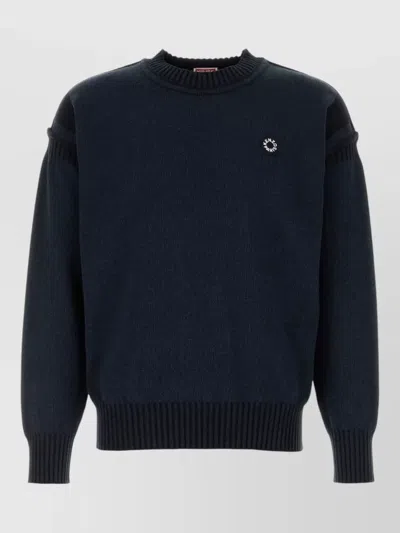 Kenzo Crew Neck Cotton Blend Sweater Long Sleeves In Blue