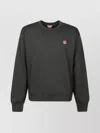 Kenzo Crew Neck Cotton Sweatshirt With Ribbed Cuffs In Green