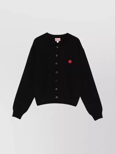 Kenzo Crew Neck Embroidered Detail Long Sleeves In Black