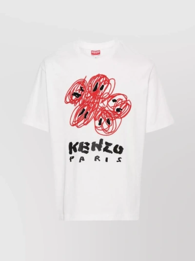 Kenzo Drawn Varsity Cotton T-shirt In Off White
