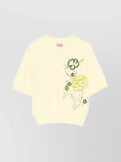 KENZO CREW NECK FLORAL EMBROIDERY TOP