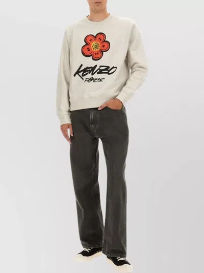 Kenzo Crew Neck Graphic Print Long Sleeves In Neutral