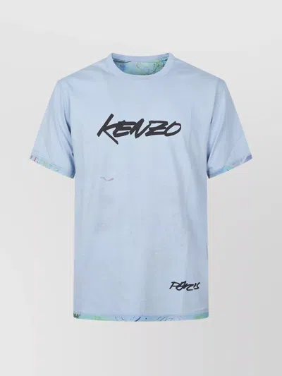 Kenzo Crew Neck Graphic Print Short Sleeves T-shirt In Blue