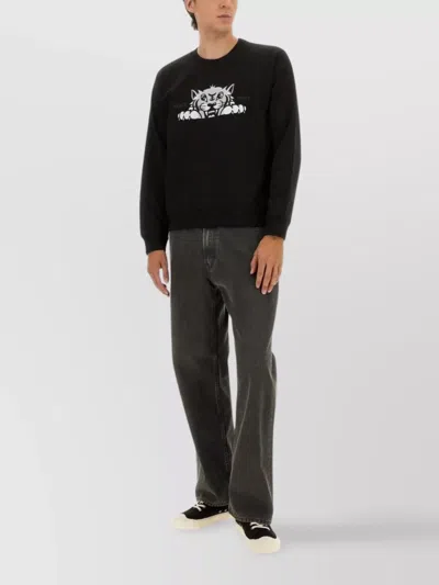 Kenzo Crew Neck Graphic Print Sweater In Black