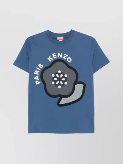 Kenzo Crew Neck Logo Print Graphic Top In Blue
