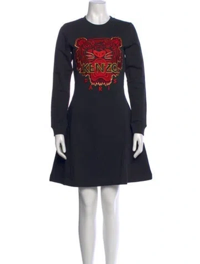 Pre-owned Kenzo Crew Neck Mini Dress In Black
