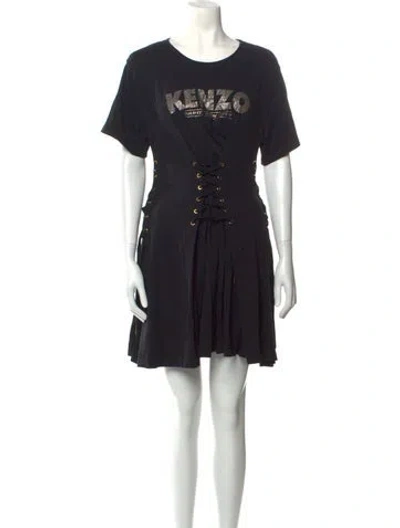Pre-owned Kenzo Crew Neck Mini Dress In Black