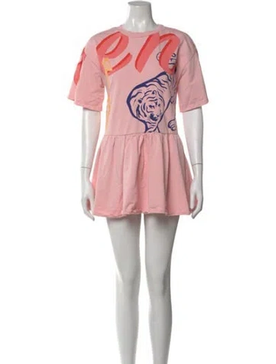 Pre-owned Kenzo Crew Neck Mini Dress In Pink