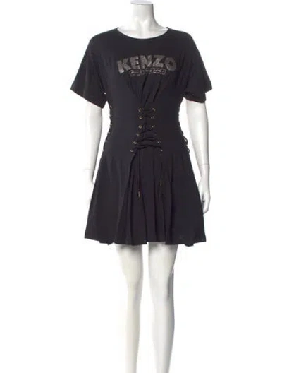Pre-owned Kenzo Crew Neck Mini Dress W/ Tags In Black