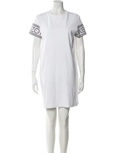Pre-owned Kenzo Crew Neck Mini Dress In White