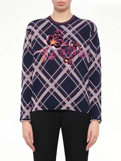 Kenzo Check-pattern Floral-embroidered Sweater In Multi