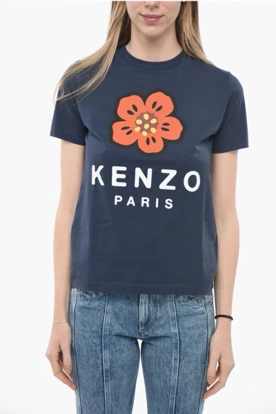 Kenzo Crew Neck Poppy Cotton T-shirt In Blue