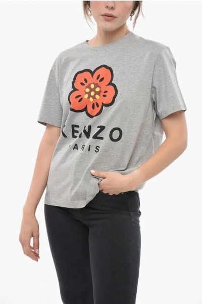 Kenzo Crew Neck Poppy Cotton T-shirt In Gray