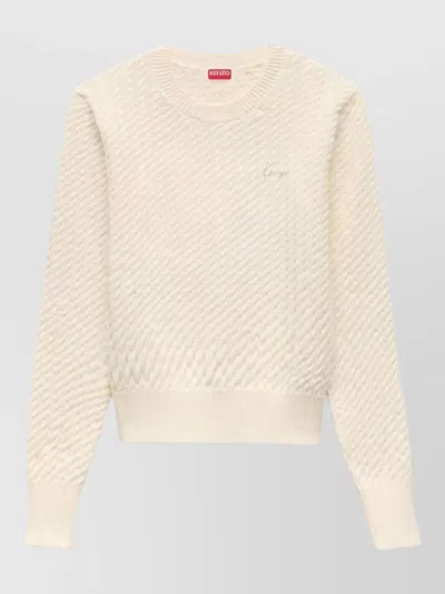Kenzo Crew Neck Silk Nylon Textured Knit Top In Neutral