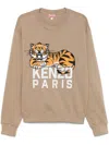 Kenzo Crew Neck Tiger Graphic Sweater In Beige