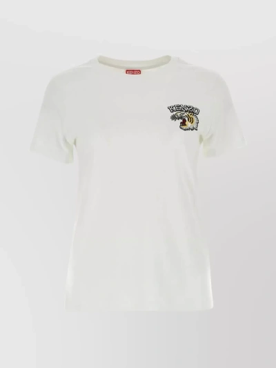 KENZO CREW-NECK T-SHIRT WITH TIGER PATCH AND RIBBED DETAIL