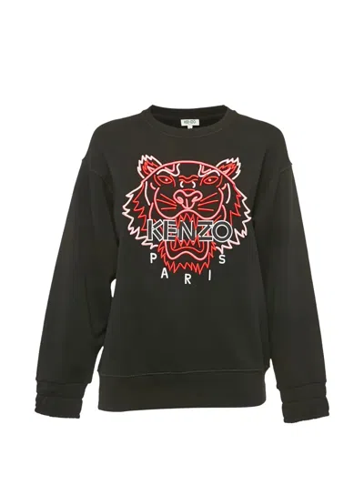 Pre-owned Kenzo Crew-neck Tiger-detail Sweatshirt In Black