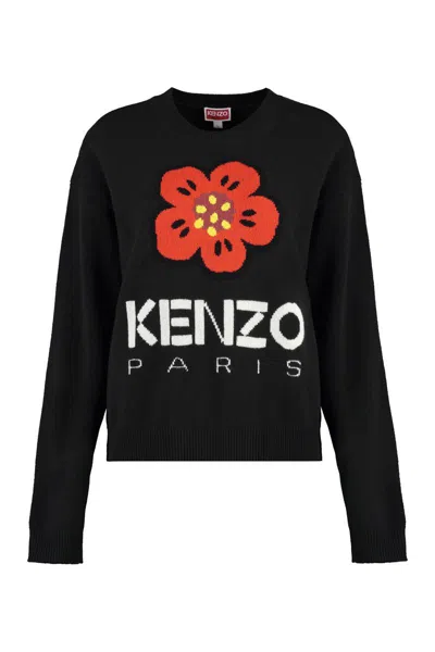 Kenzo Crew-neck Wool Sweater In Black