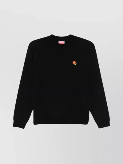 Kenzo Crewneck Knitwear Embroidered Detail In Black