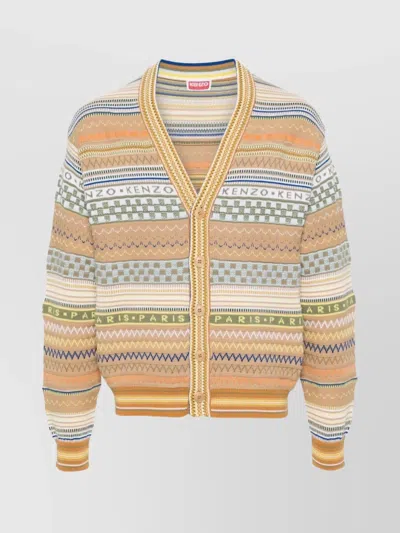 Kenzo Crewneck Sweater Mix Pattern In Brown